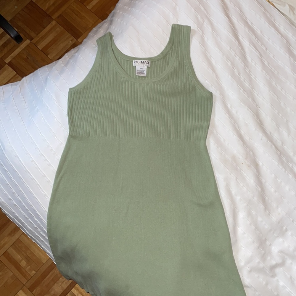 Climax | sleeveless knit rib dress cotton blend sage green | size M - Picture 3 of 7
